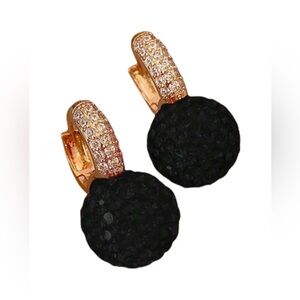 Elegant Ball Rhinestones Earrings Black&Goldtone